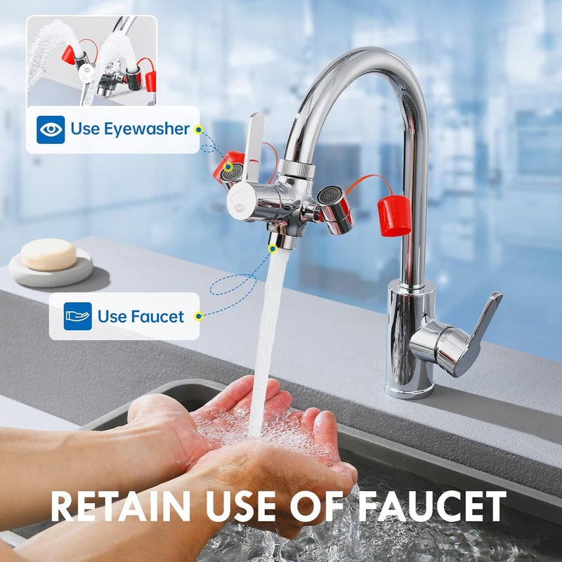 KroBer Faucet Mounted Eye Wash Station with Cover - Emergency Eye Wash Unit Eye Wash Kit for Lab, Factory, Industry Site, Office and Home, 5X Faucet Adapters - 1X Note Card-1X Warning Post - Image 3